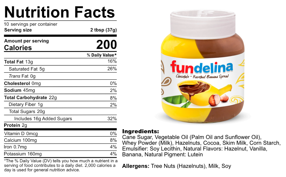Fundelina Chocolate Hazelnut Spread Variety Pack - Vanilla, Banana & Strawberry (3 x 13oz)