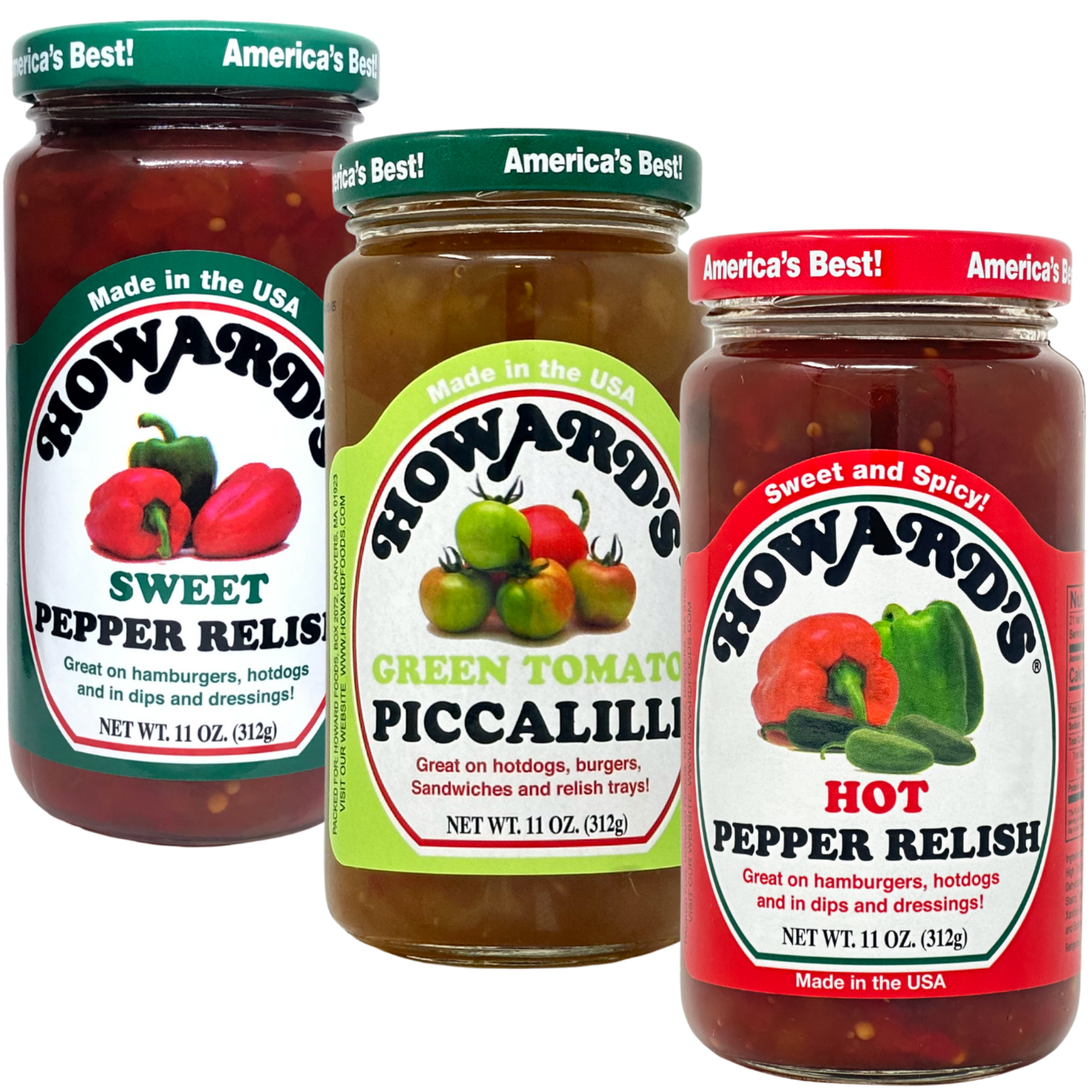 Howard's Relish Variety Pack - Sweet Pepper, Hot Pepper, Green Piccalilli