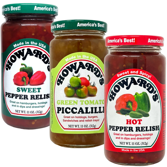 Howard's Relish Variety Pack - Sweet Pepper, Hot Pepper, Green Piccalilli