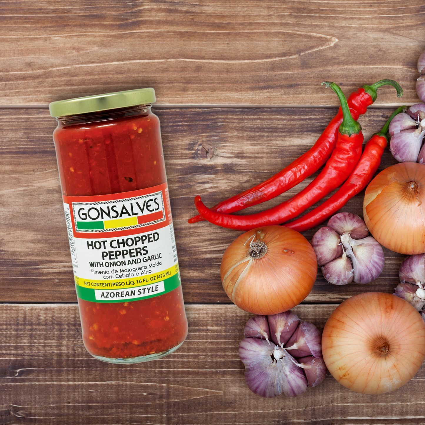 Gonsalves Hot Chopped Peppers Onion and Garlic 16 oz