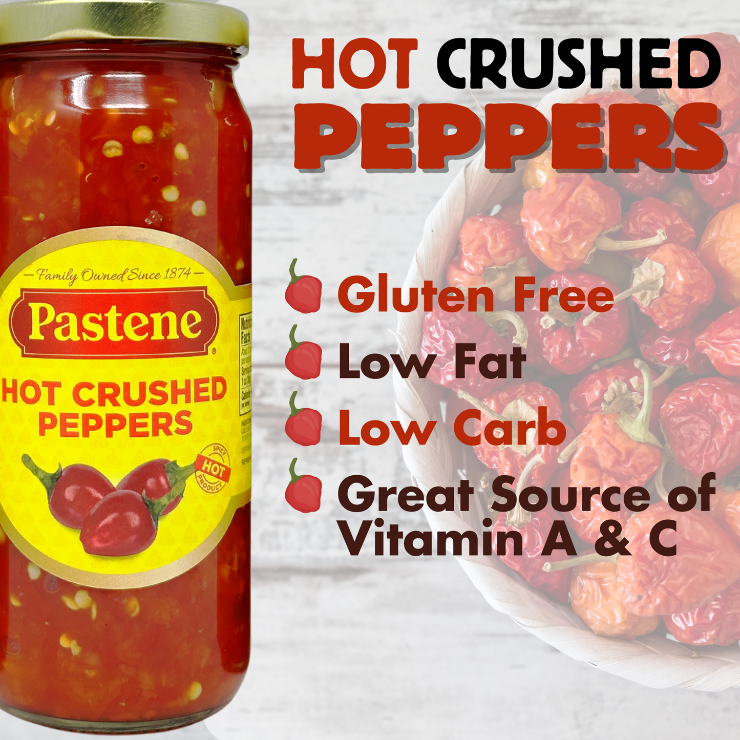 Pastene Hot Crushed Peppers