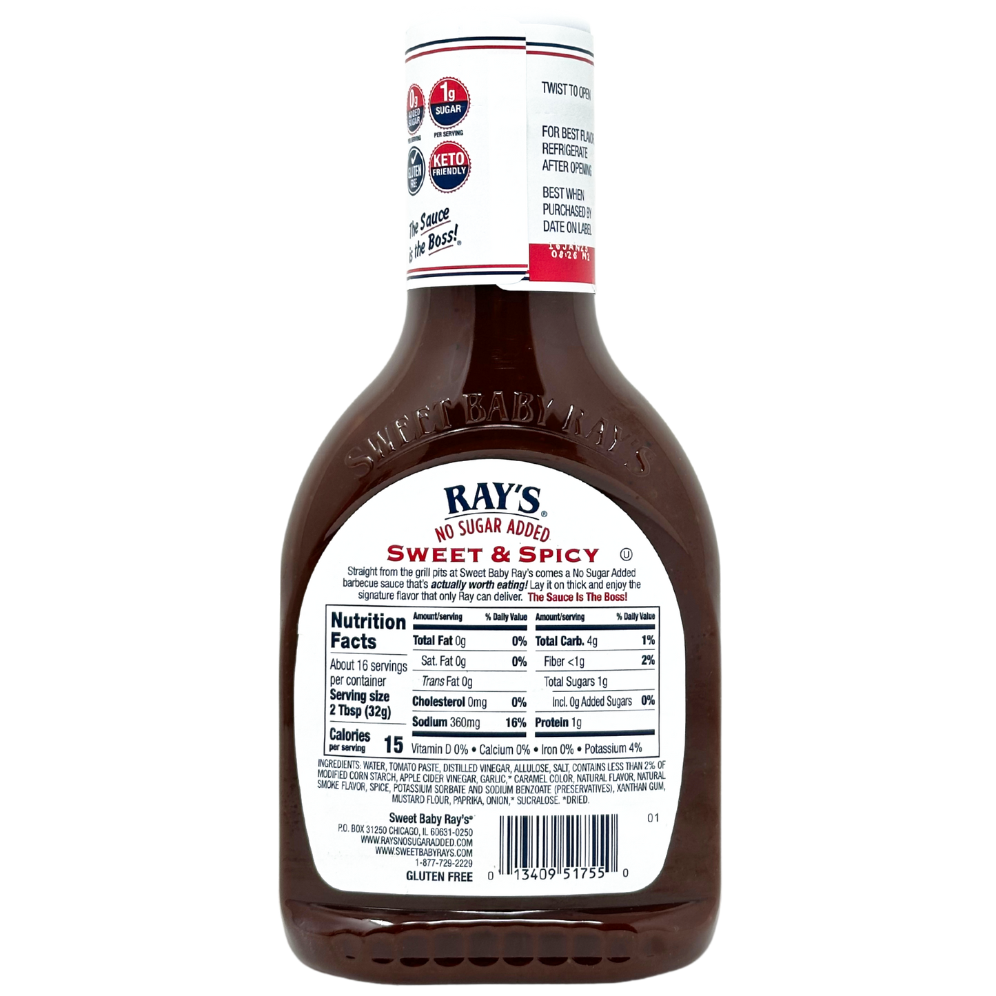 Sweet Baby Ray's No Sugar Added Sweet & Spicy Barbecue Sauce