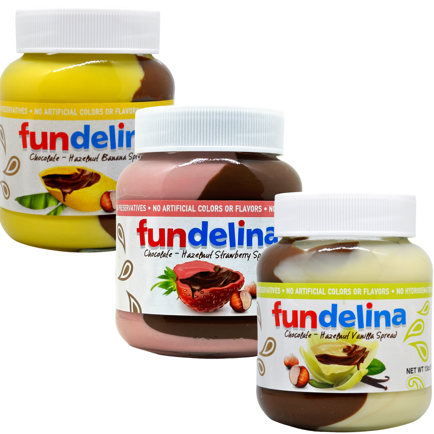 Fundelina Hazelnut Spread Variety Pack - Vanilla, Banana, and Strawberry Flavors